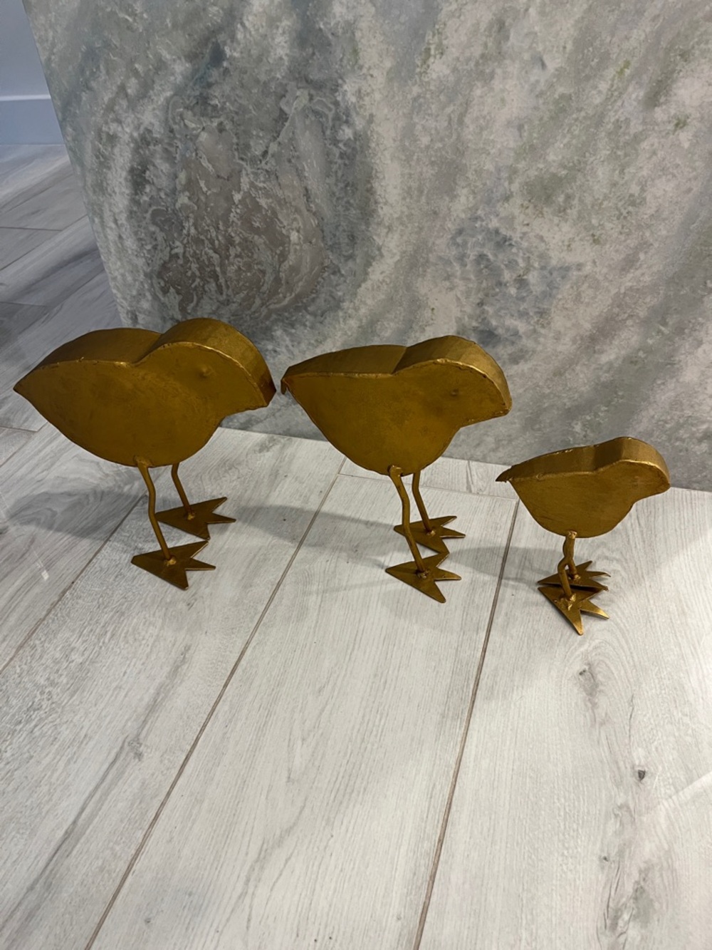Gold Metal Bird Set - Trio of Decorative Gilded Sculptures